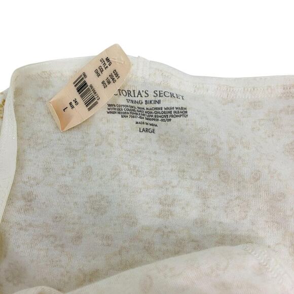 Victoria Secret Cotton String Bikini White Tan Womens Large 2009 - Picture 3 of 6